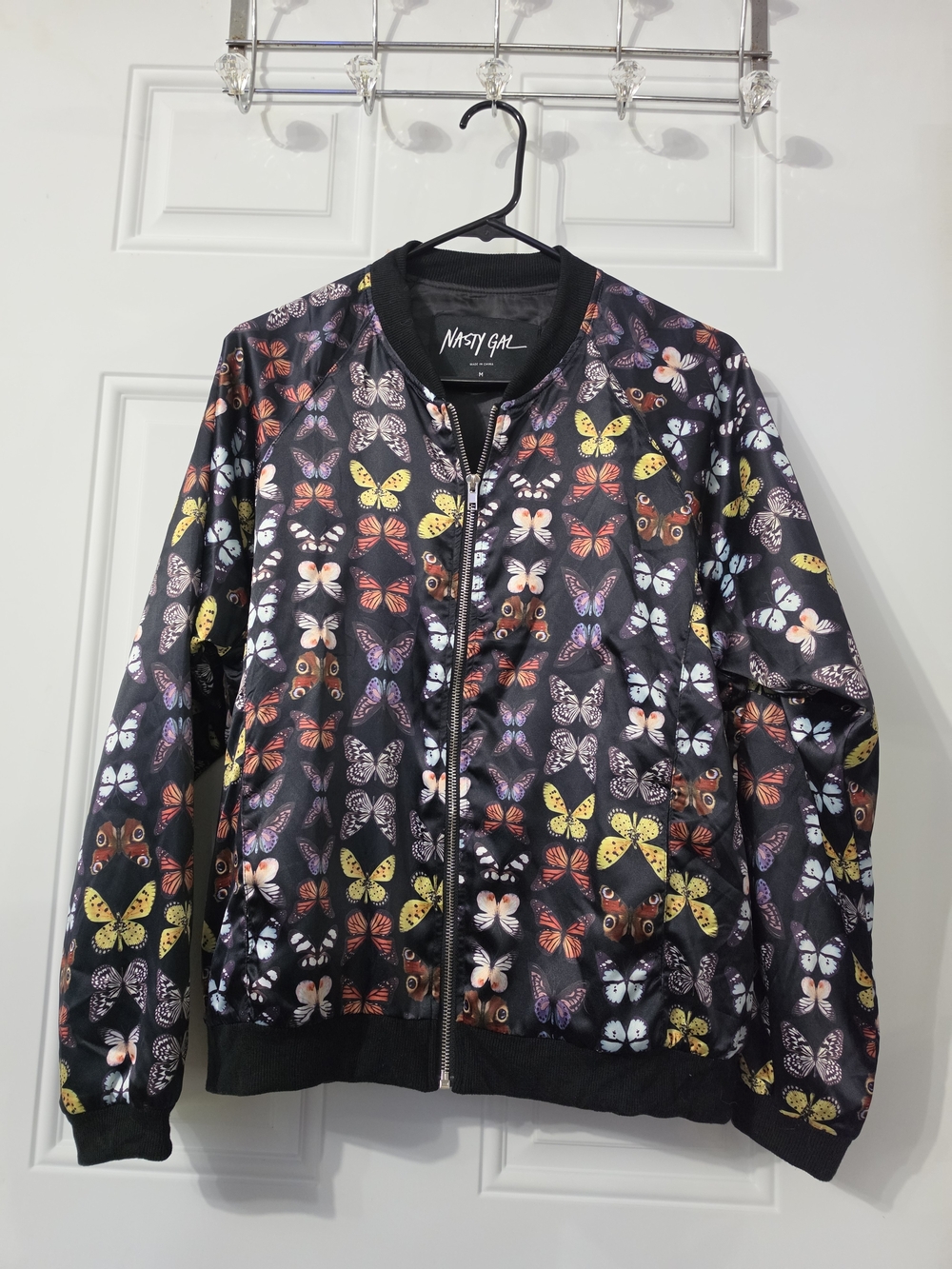 Nasty Gal Butterfly Print Quilted Bomber Jacket Size M